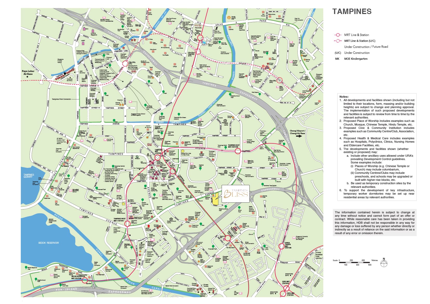 Map of Tampines, showing the location of Tampines Bliss